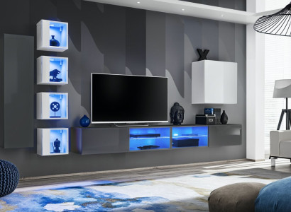 Wall unit Gray Wall Shelves Wardrobe Living room furniture Furnishings Luxury Set 7 pieces